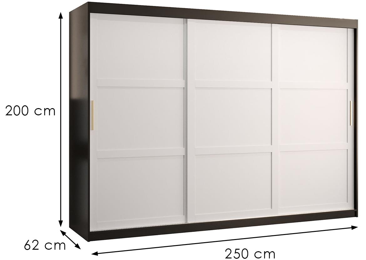 Amiro 1 klizni ormar 3 vrata 250x62x200 cm crno/beli