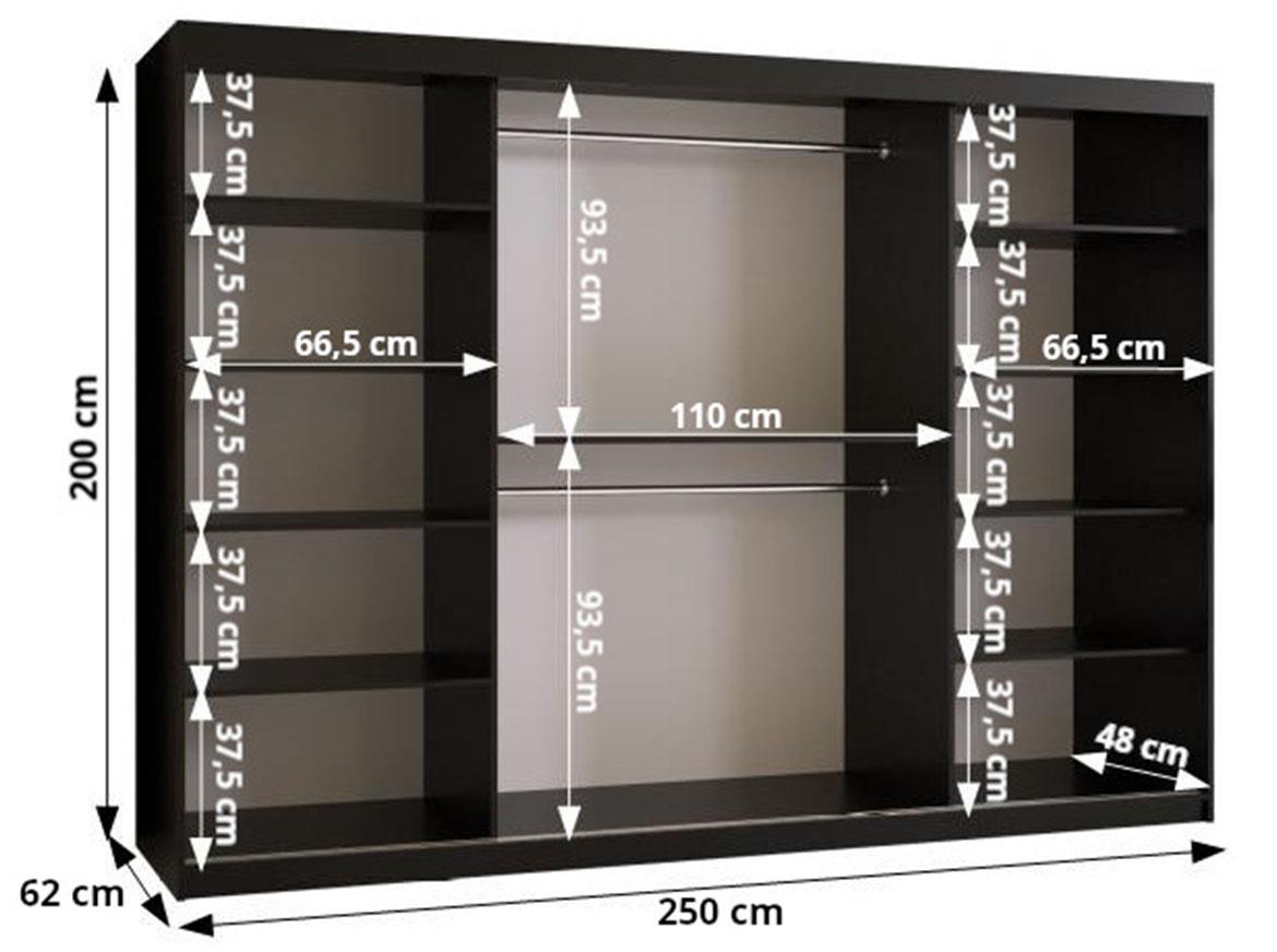 Zulu klizni ormar 3 vrata/ogledalo 250x62x200 cm crni/natur