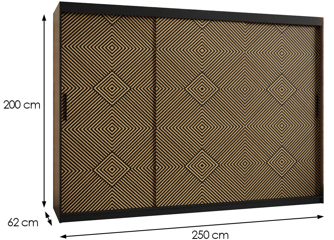 Zulu klizni ormar 3 vrata 250x62x200 cm crni/natur