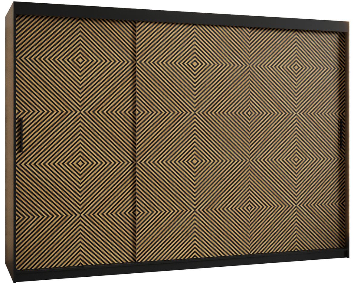 Laos klizni ormar 3 vrata/ogledalo 250x62x200 cm crni/natur