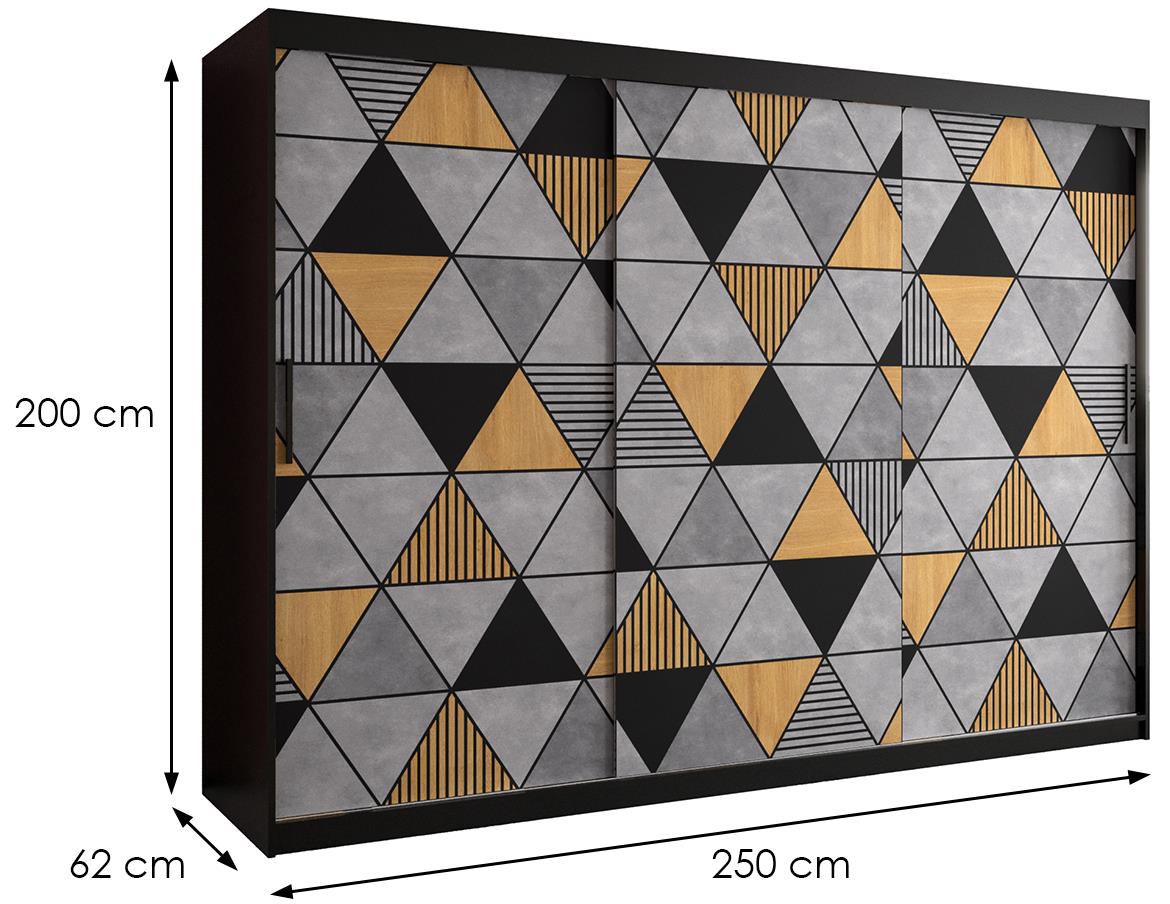 Prego klizni ormar 3 vrata 250x62x200 cm crni/sivi/natur