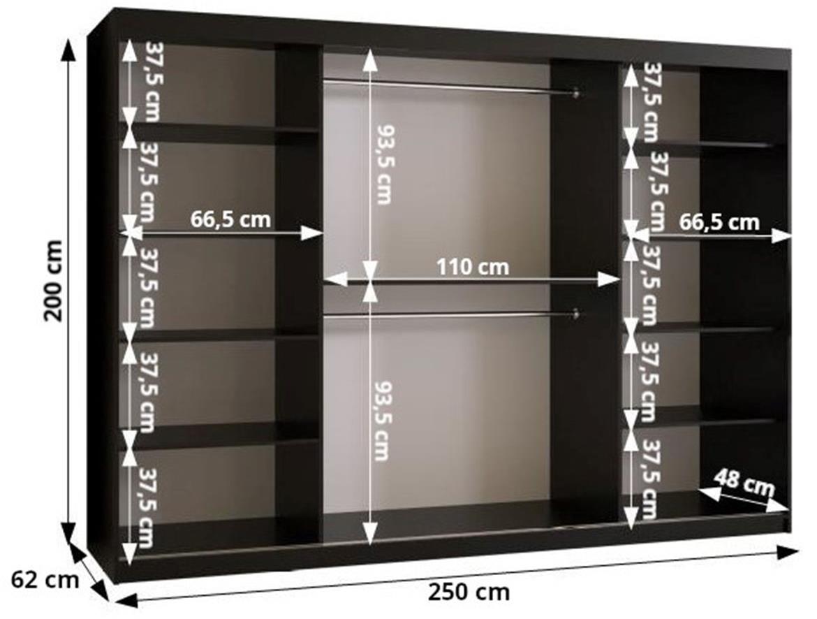 Prego klizni ormar 3 vrata 250x62x200 cm crni/sivi/natur