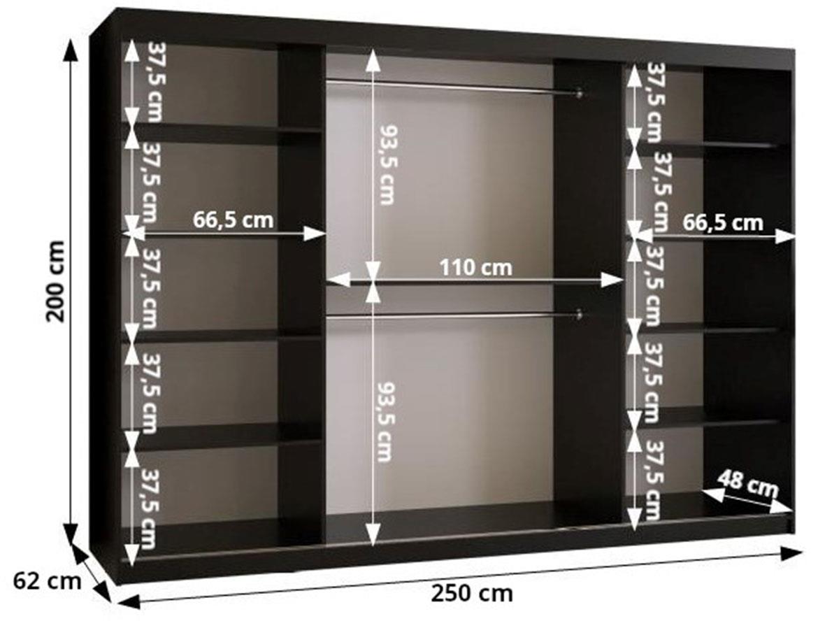 Sandakan klizni ormar 3 vrata/ogledalo 250x62x200 cm crni/natur