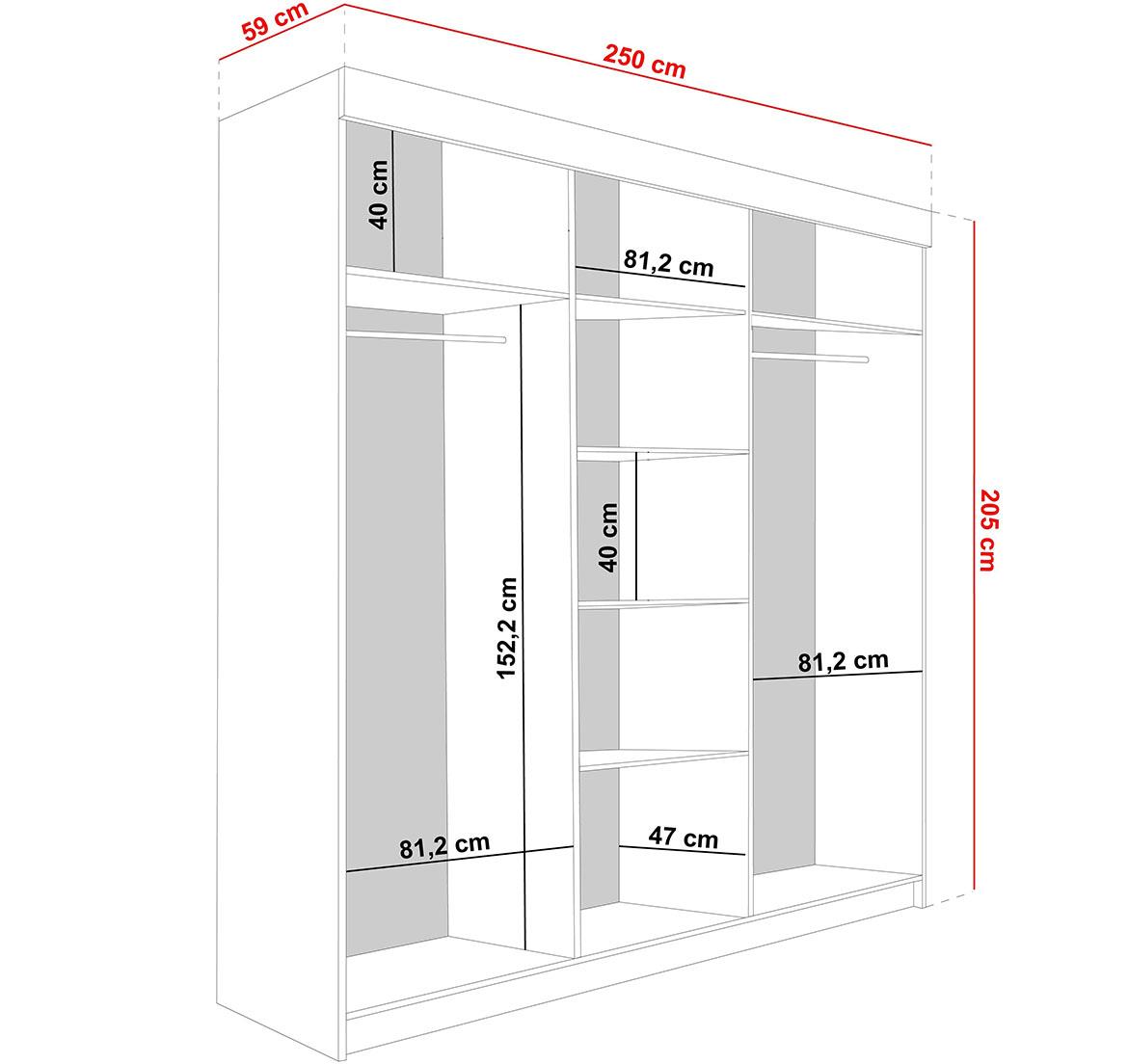 Lamaro klizni ormar 3 vrata/ogledalo 250x59x205 cm beli