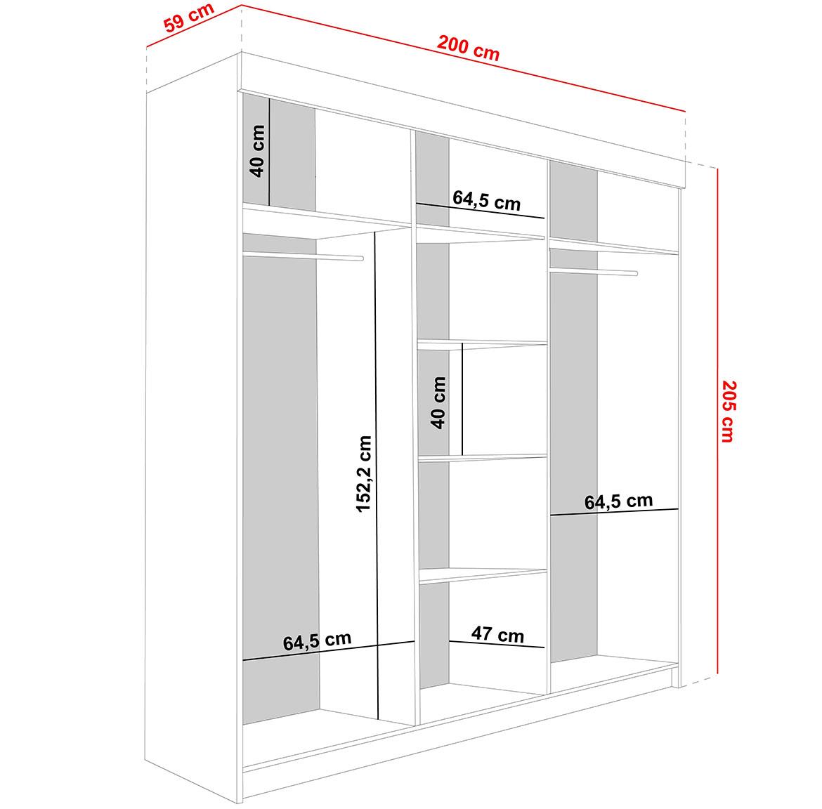 Lamaro klizni ormar 3 vrata/ogledalo 200x59x205 cm beli