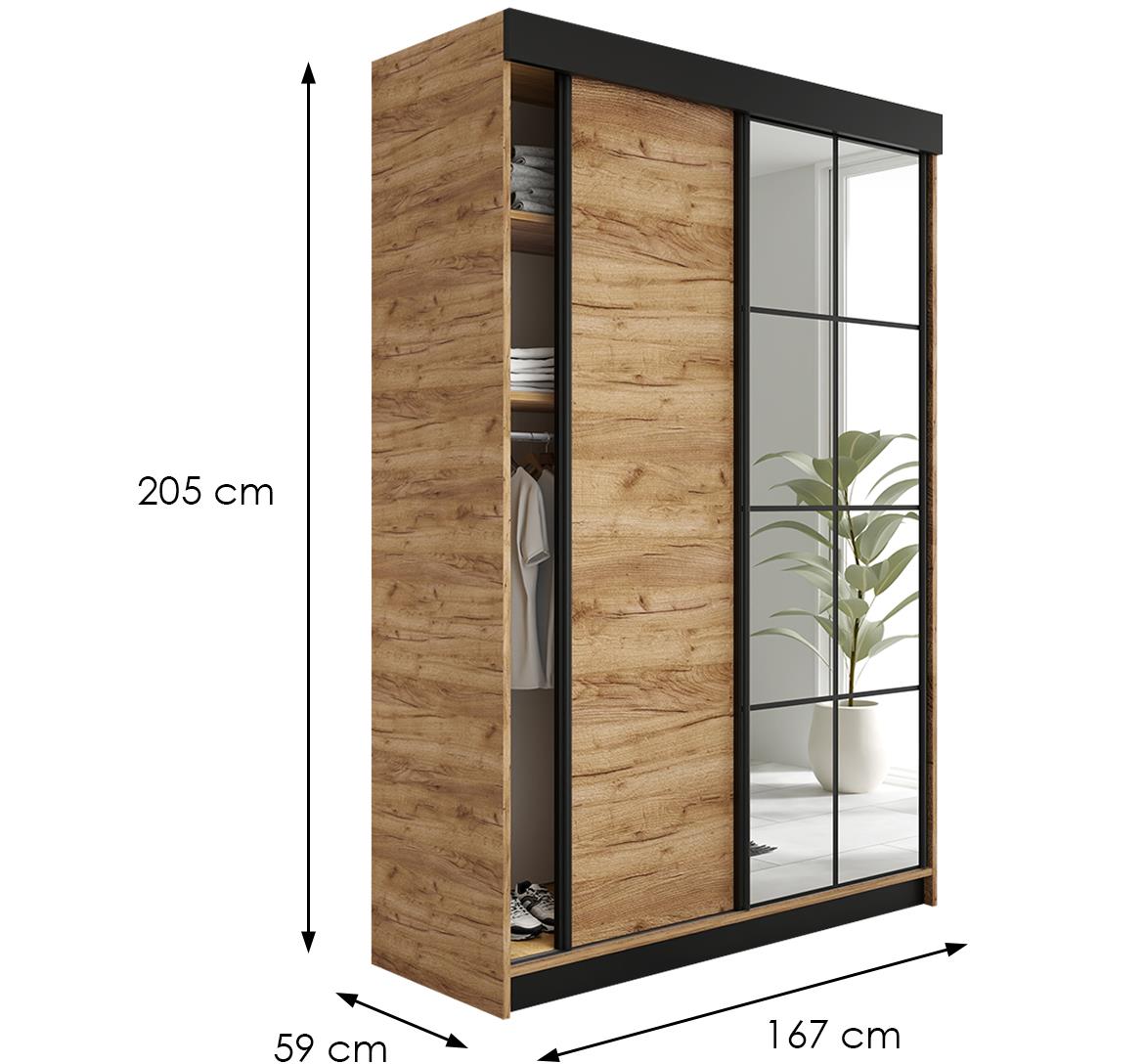 Lamaro klizni ormar 2 vrata/ogledalo 167x59x205 cm hrast