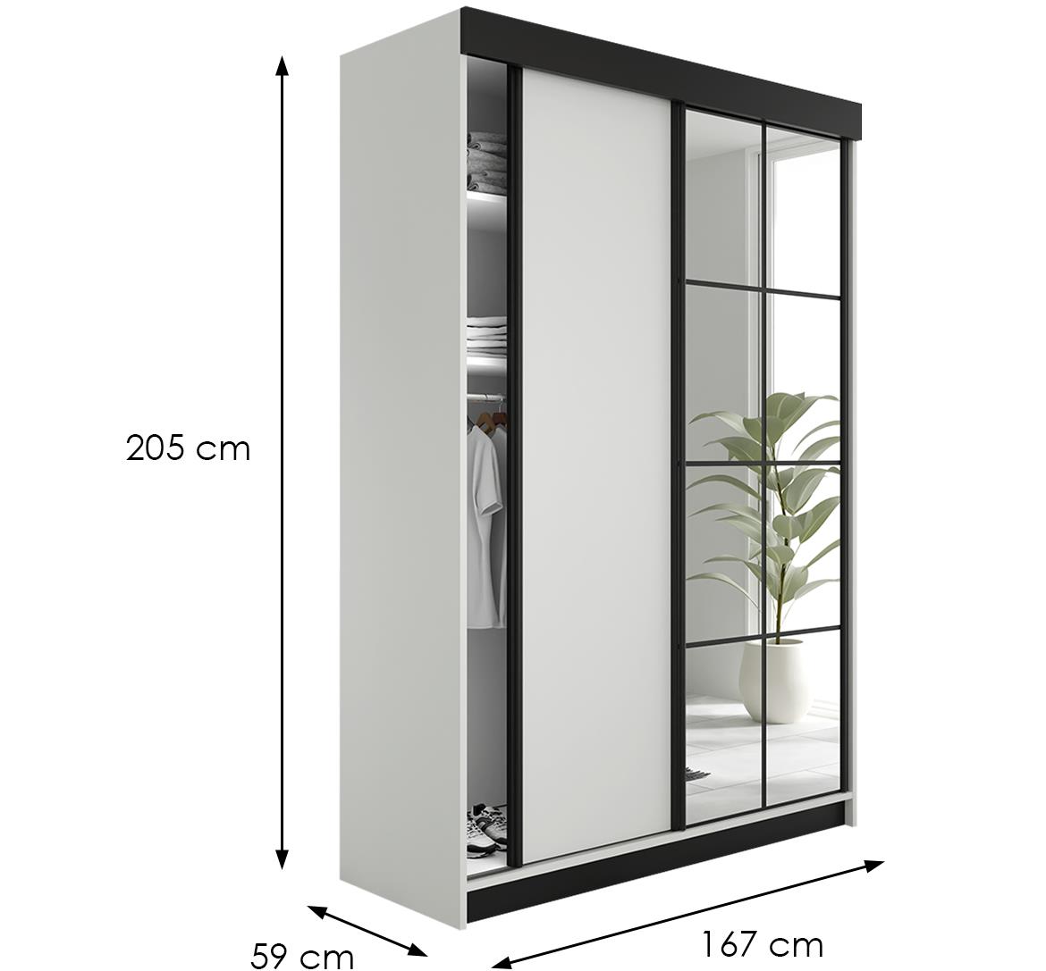 Lamaro klizni ormar 2 vrata/ogledalo 167x59x205 cm beli