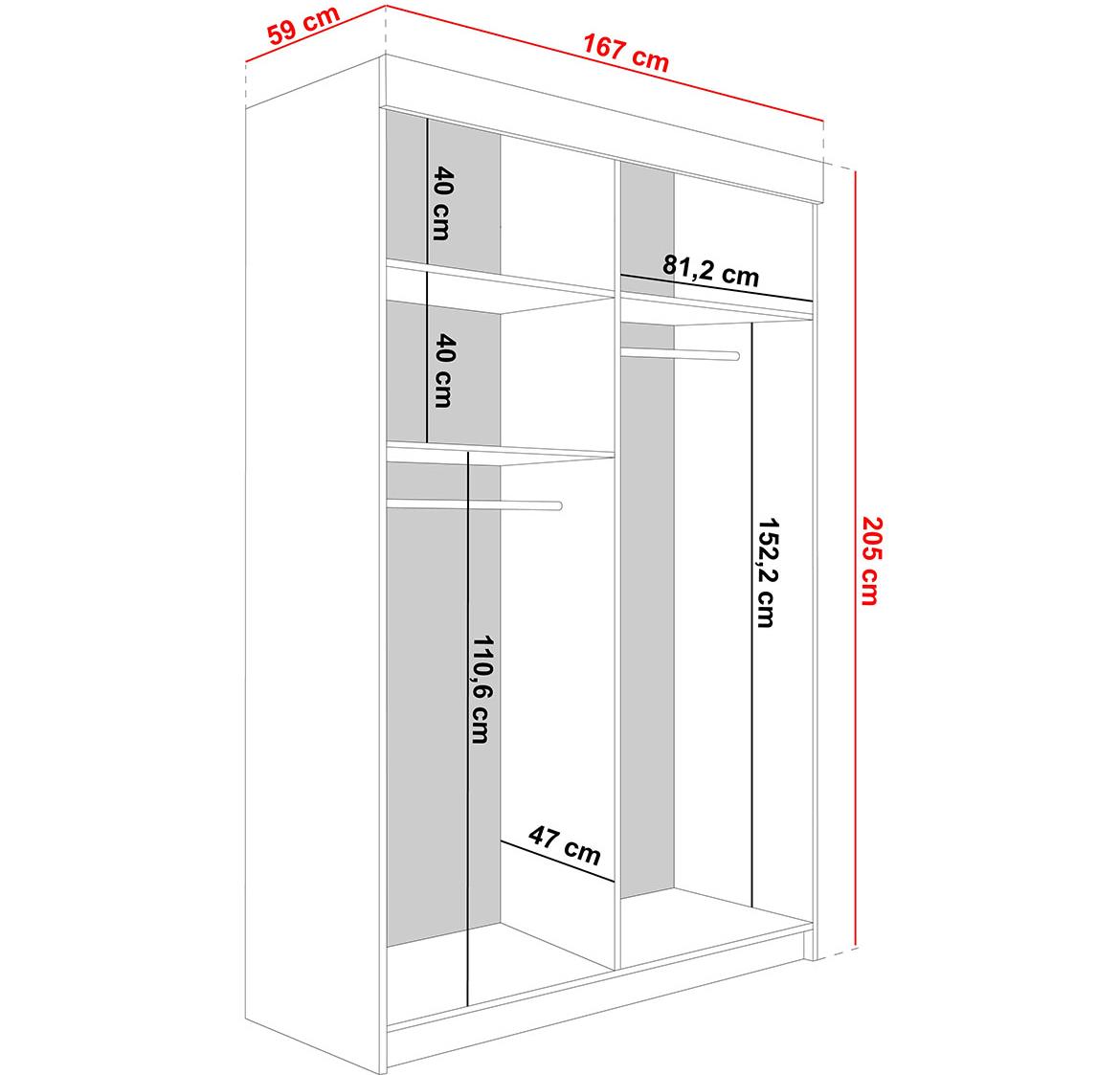 Lamaro klizni ormar 2 vrata/ogledalo 167x59x205 cm beli