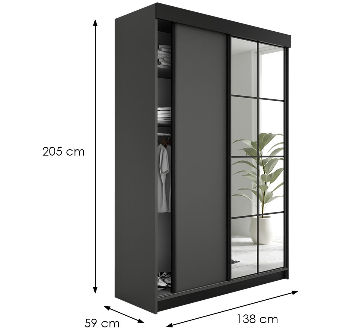 Lamaro klizni ormar 2 vrata/ogledalo 138x59x205 cm sivi