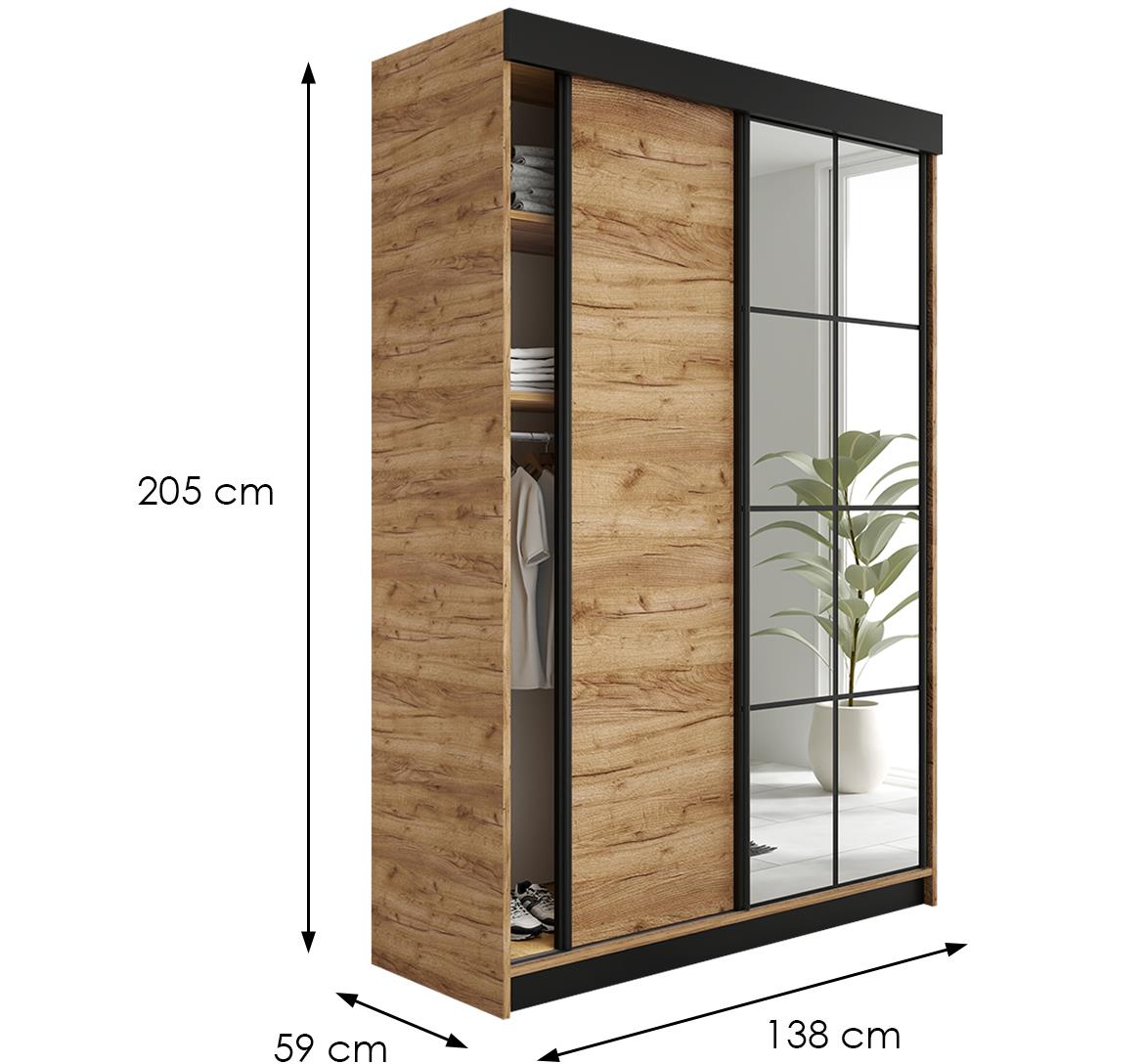 Lamaro klizni ormar 2 vrata/ogledalo 138x59x205 cm hrast