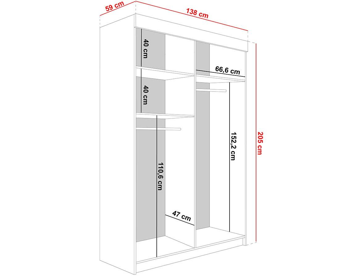 Lamaro klizni ormar 2 vrata/ogledalo 138x59x205 cm hrast