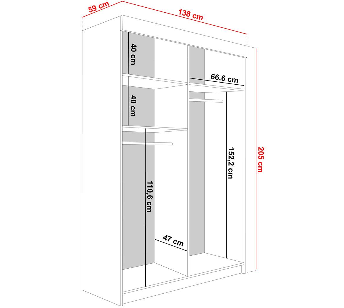 Lamaro klizni ormar 2 vrata/ogledalo 138x59x205 cm beli