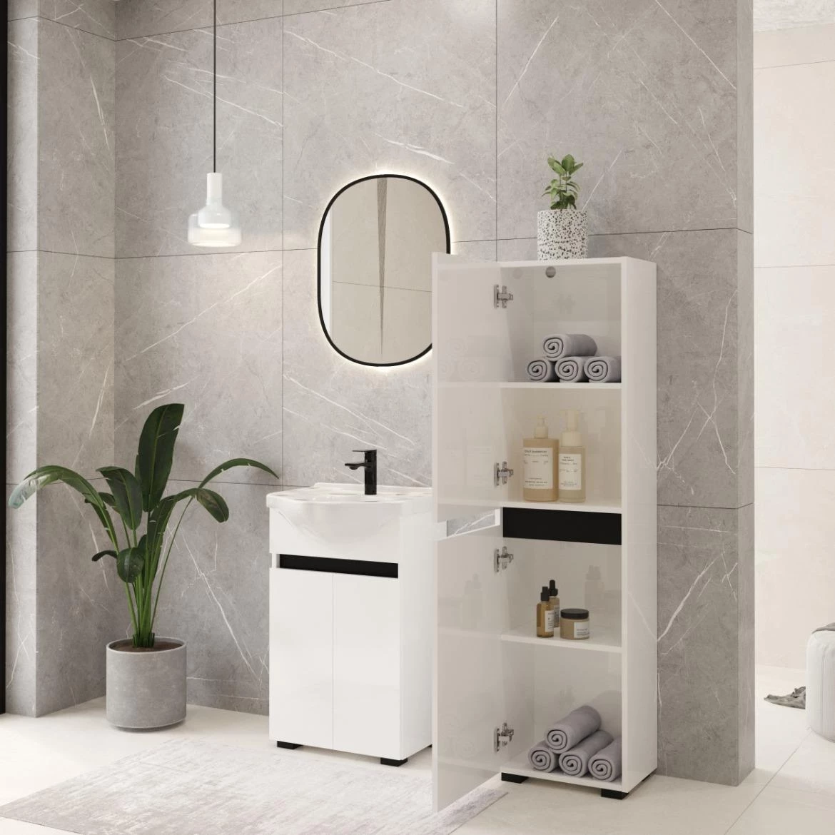 Ajs 50 2D kupatilska baza sa umivaonikom 50x43x82 cm bela