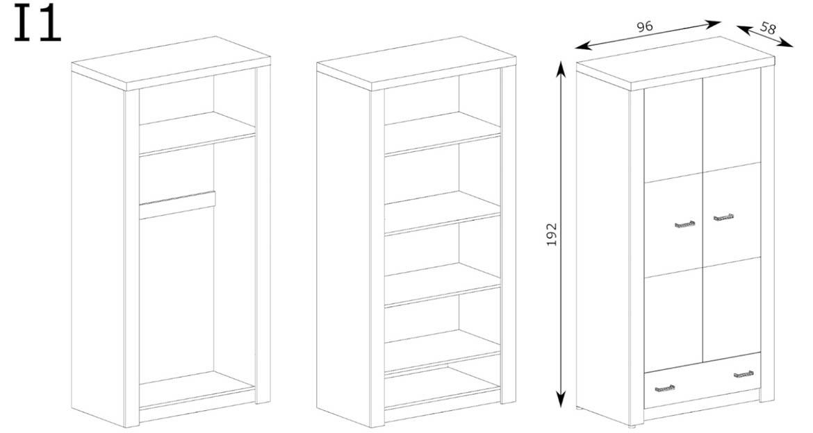 Indianapolis 2D I1 ormar 2 vrata+1 fioka 96x58x192 cm beli