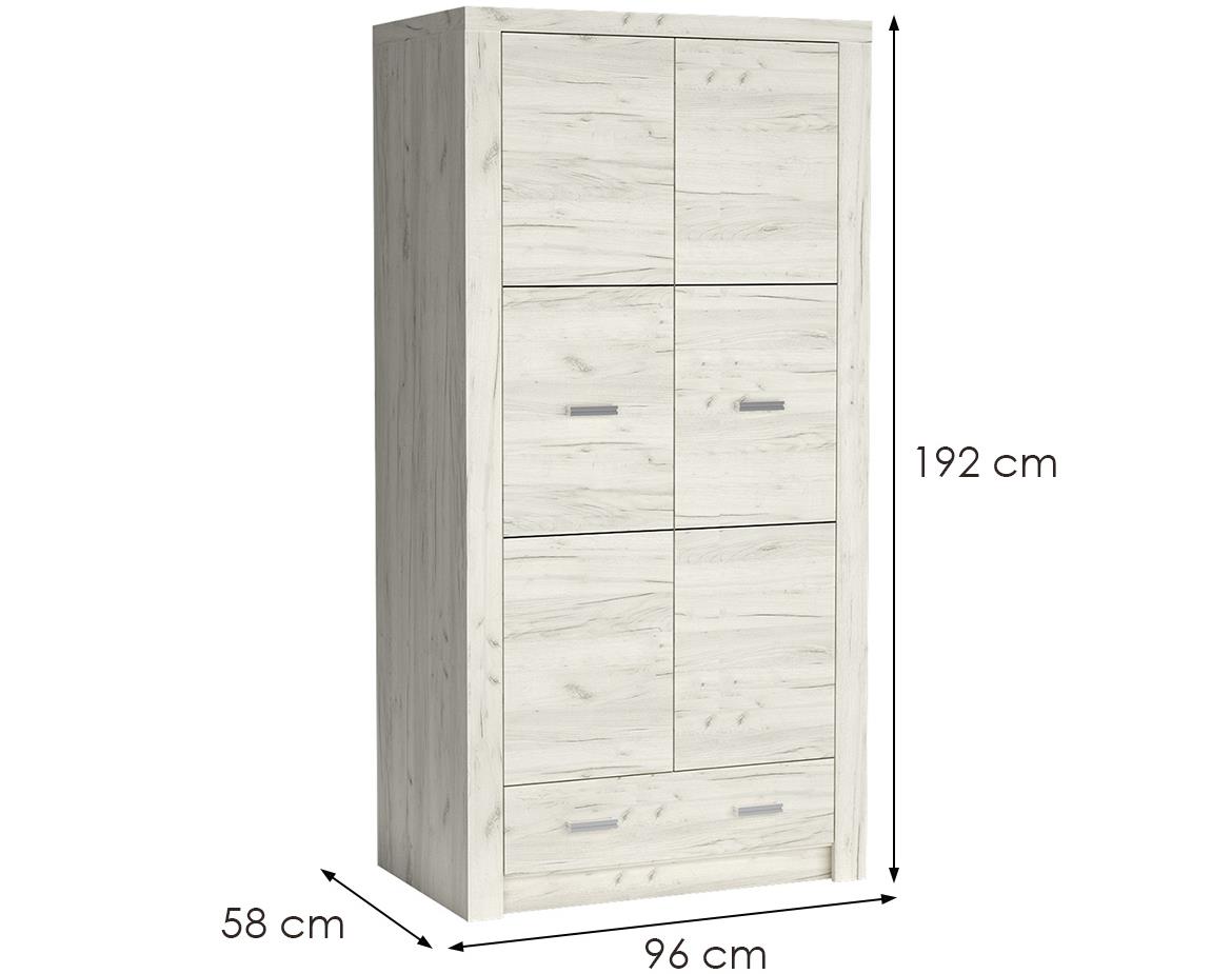 Indianapolis 2D I1 ormar 2 vrata+1 fioka 96x58x192 cm beli