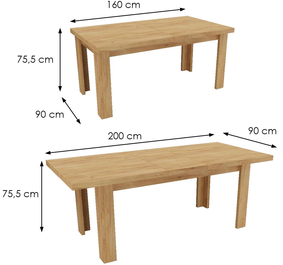 Sto 160(200)x90x75,5 cm zlatni kraft