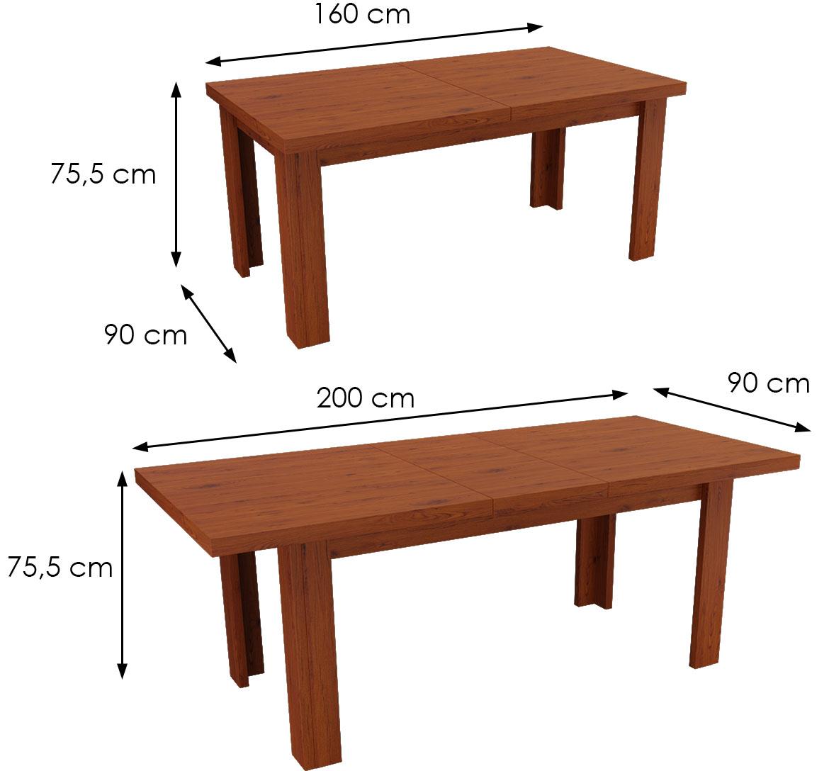 Sto 160(200)x90x75,5 cm vekovni hrast