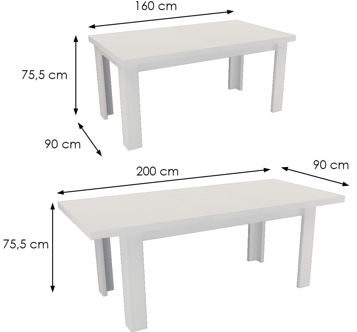 Sto 160(200)x90x75,5 cm alpsko bijeli