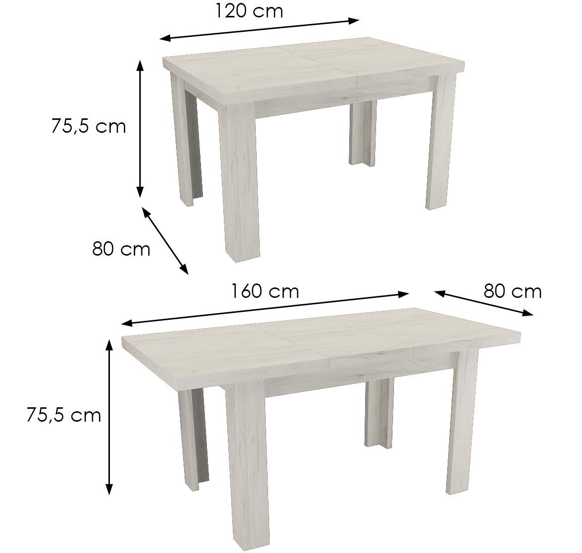 Kora sto 120/160x80x74 cm beli kraft