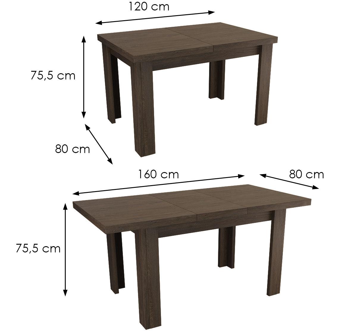 Indianapolis sto 120/160x80x74 cm tamni jasen