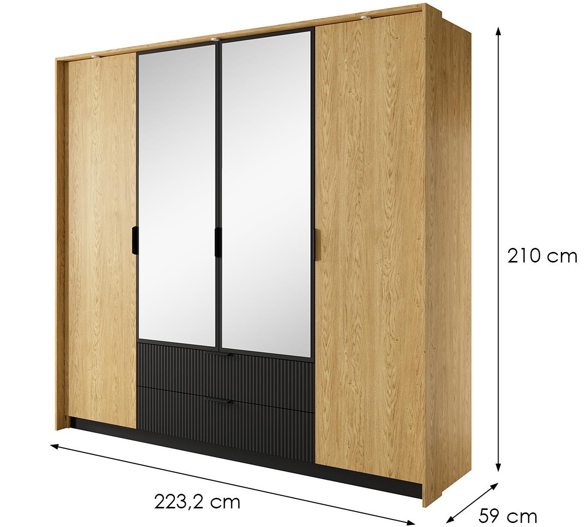 Baltic A ormar 4 vrata+2 fioke 223,2x59x210 cm hrast/crni