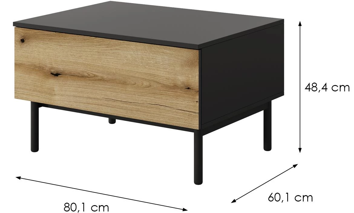 Lang G1S stocic 1 fioka 80,1x60,1x48,4 cm crni/hrast