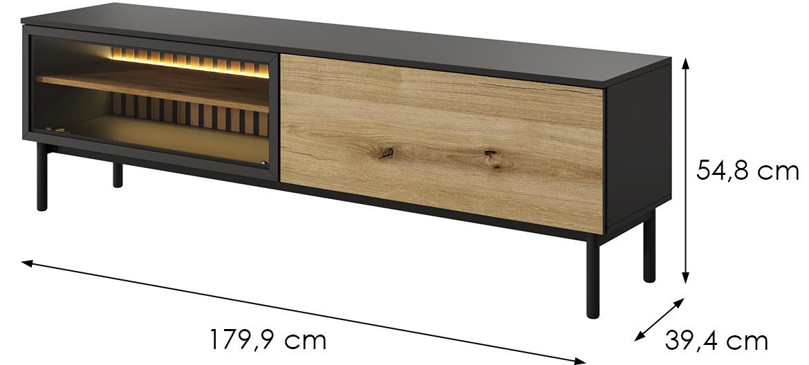 Lang F TV komoda 2 vrata 179,9x39,4x54,8 cm hrast/crni