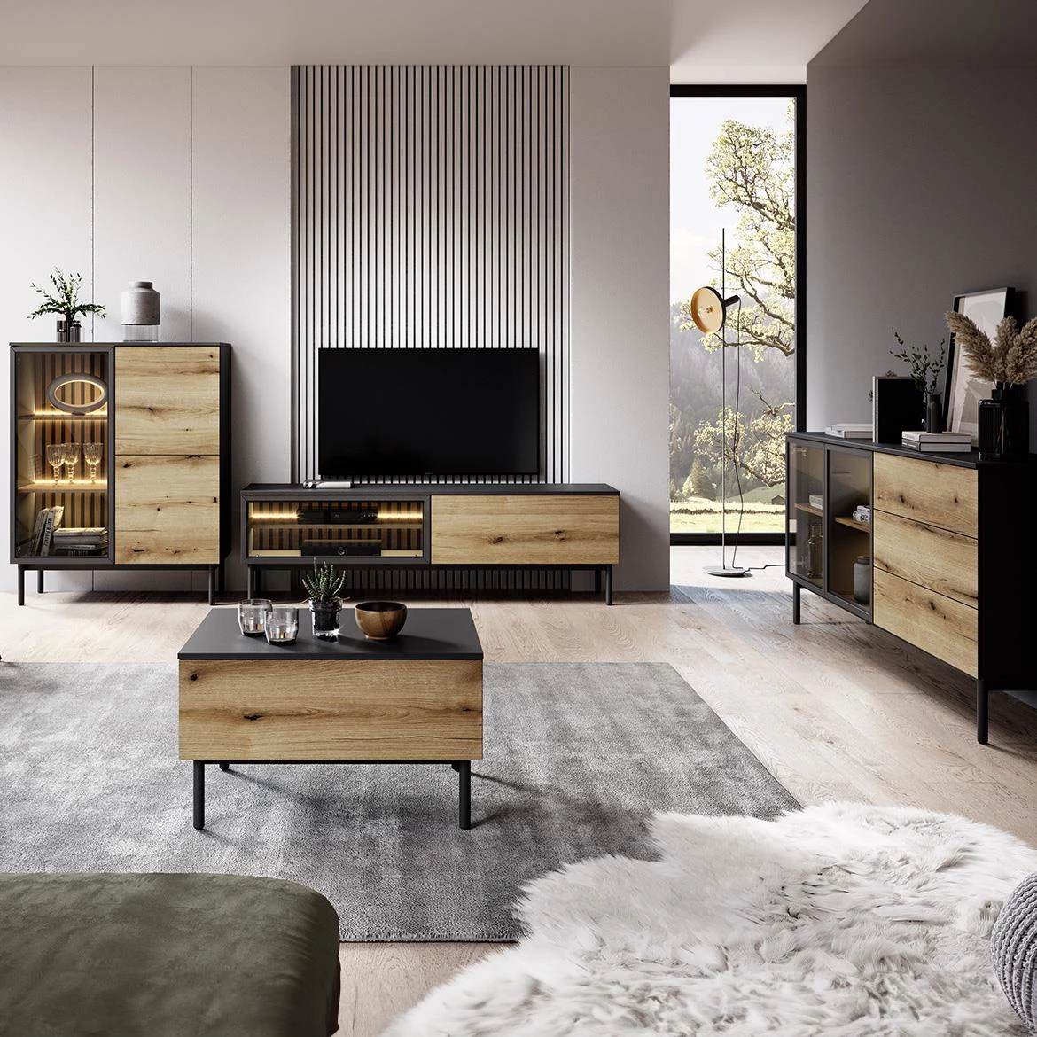 Lang E TV komoda 2 vrata 149,9x39,4x54,8 cm hrast/crni