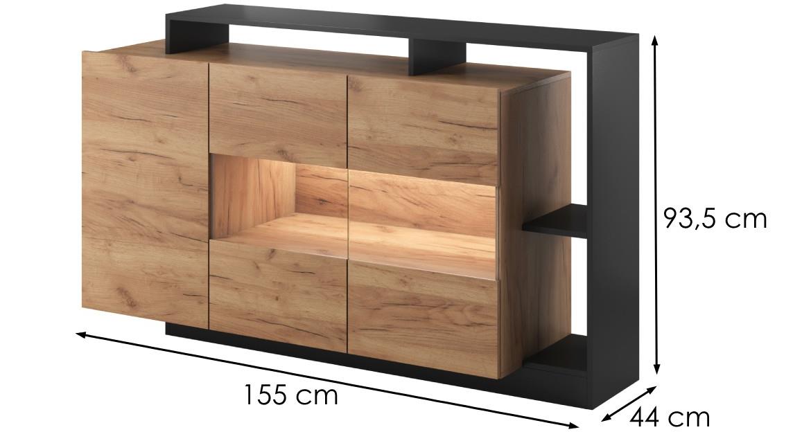 Alva komoda 1 vrata + 4 fioke 155x44x93,5 cm zlatni hrast/antracit