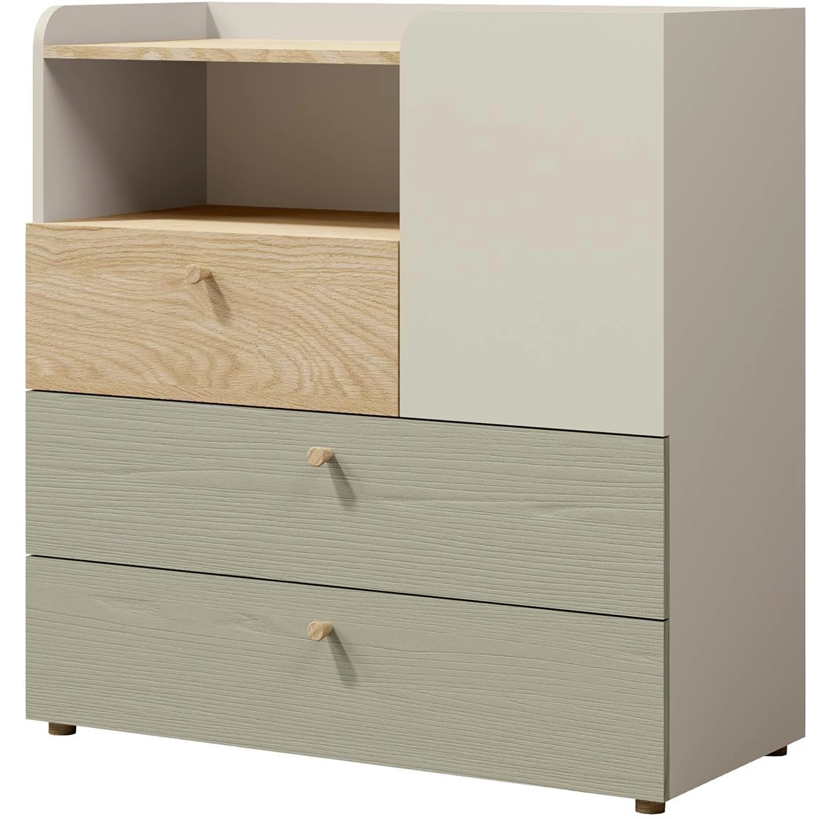 Yuki 10 komoda 1 vrata+3 fioke 90x40x93 cm eukaliptus/bež/hrast