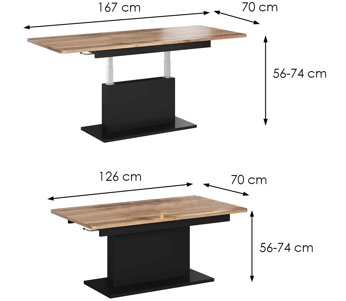 Busetti klub sto na razvlacenje 126(167)x70x56 cm crno/natur (votan hrast)