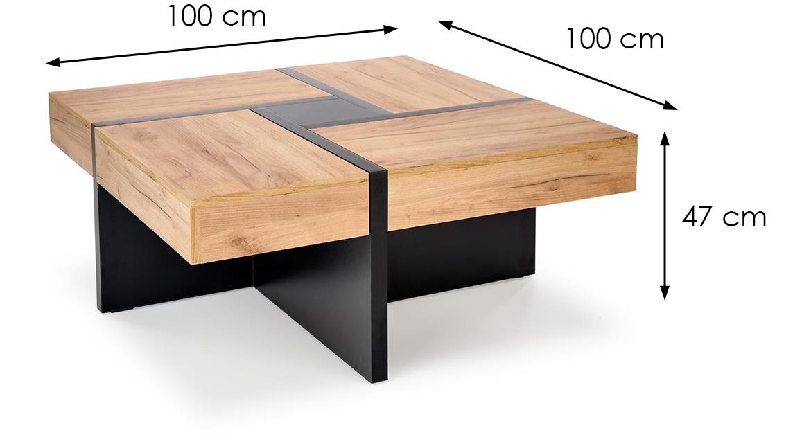 Sevilja klub sto sa fiokama 100x100x47 cm hrast/crni