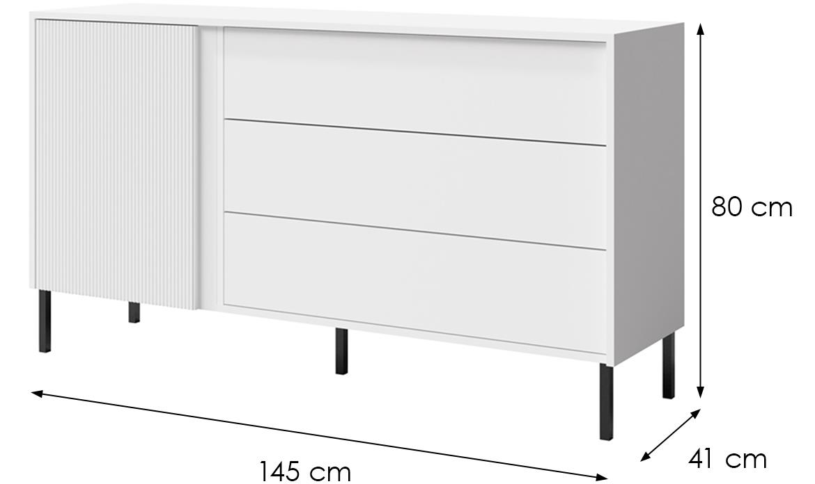 Mia 3 komoda 1 vrata+3 fioke 145x41x80 cm bela