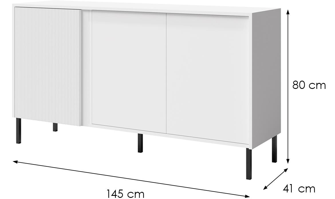 Mia 2 komoda 3 vrata 145x41x80 cm bela