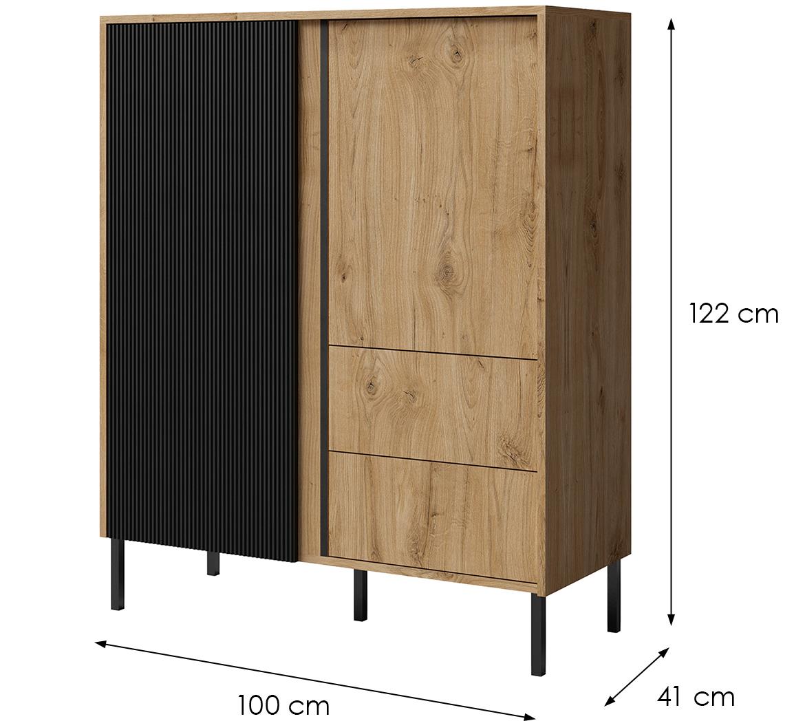 Mia 1 komoda 2 vrata+2 fioke 100x41x122 cm hrast/crna