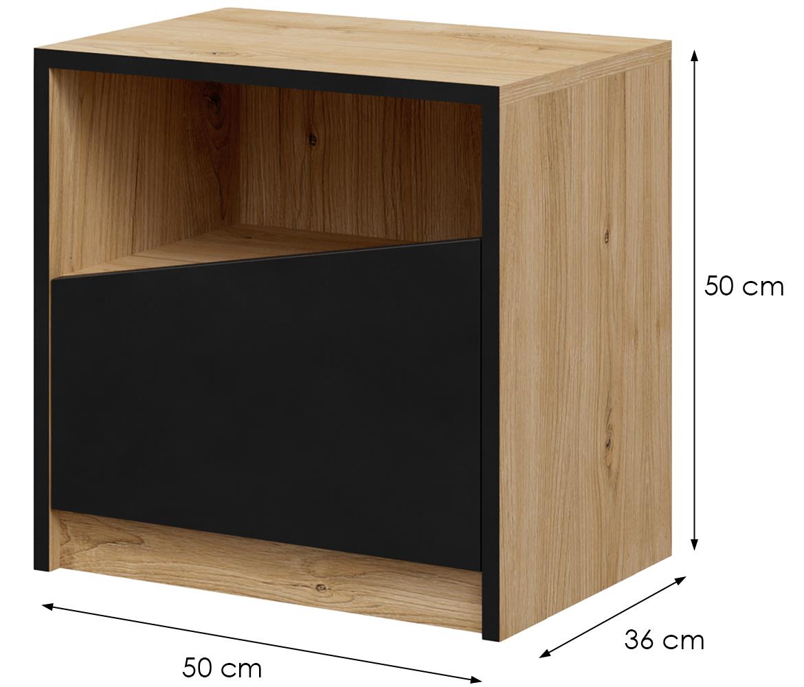 Aston 6 nocni ormaric 1 fioka 50x36x50 cm hrast/crni