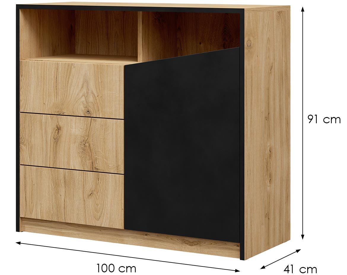 Aston 5  komoda 1 vrata+3 fioke 100x41x91 cm hrast/crna