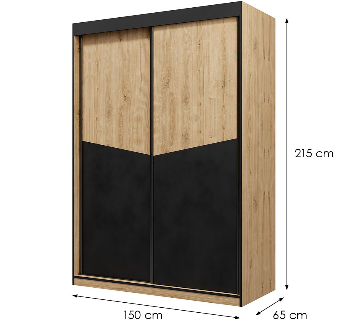 Aston 2 klizni ormar 2 vrata 150x65x215 cm hrast/crni