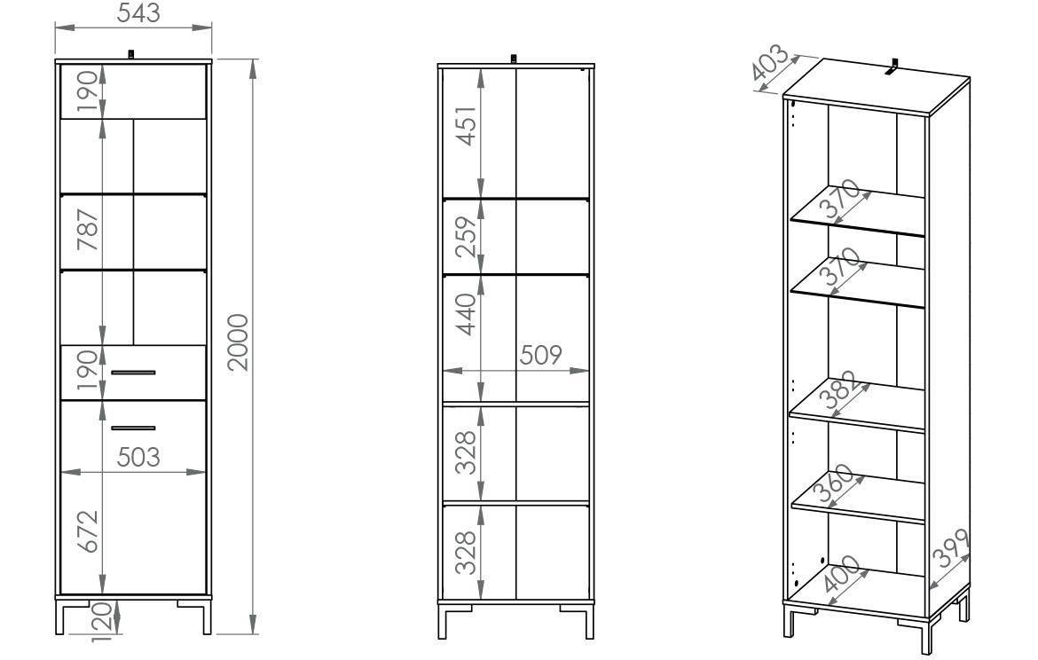 Nevio 18 vitrina 2 vrata+1 fioka 55x41x200 cm natur(artisan hrast)