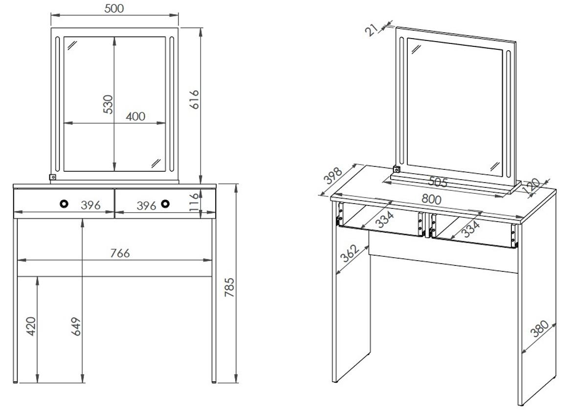 Bijou 01 toaletni stol 2 ladice 80x40x140 cm bijeli