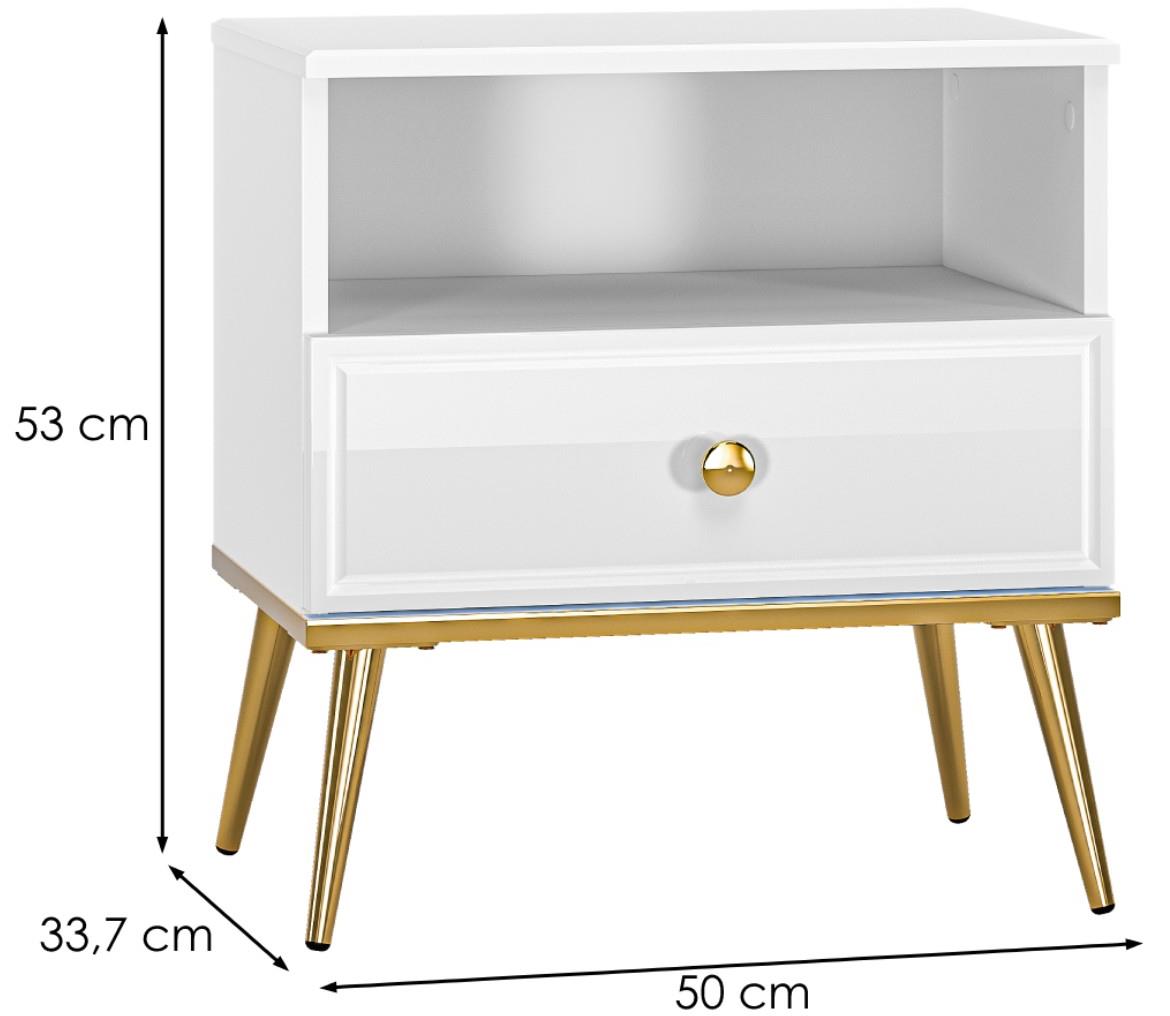 Goldin 07 nocni ormaric 1 fioka 50x34x53 cm belo/zlatni