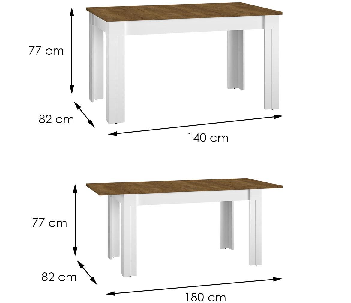 Lille 15 sto 140(180)x82x77 cm beli/hrast