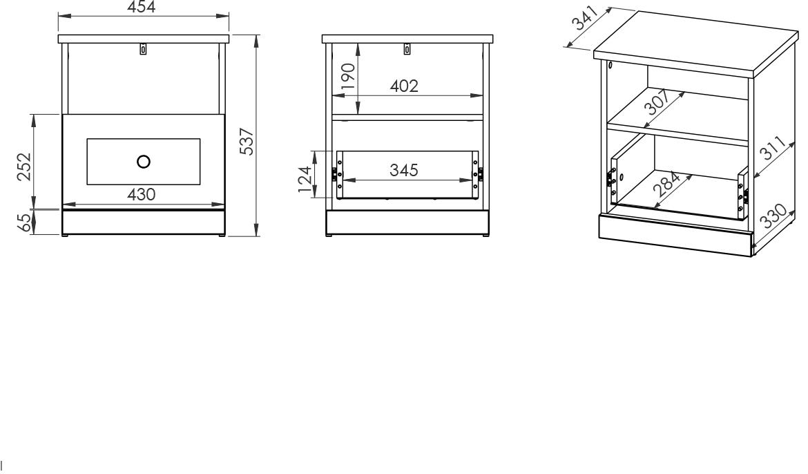 Lille 12 nocni ormaric 1 fioka 46x34x54 cm beli/hrast