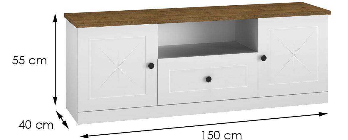 Lille 09 2D1S TV komoda 2 vrata+1 fioka 150x40x55 cm beli/hrast