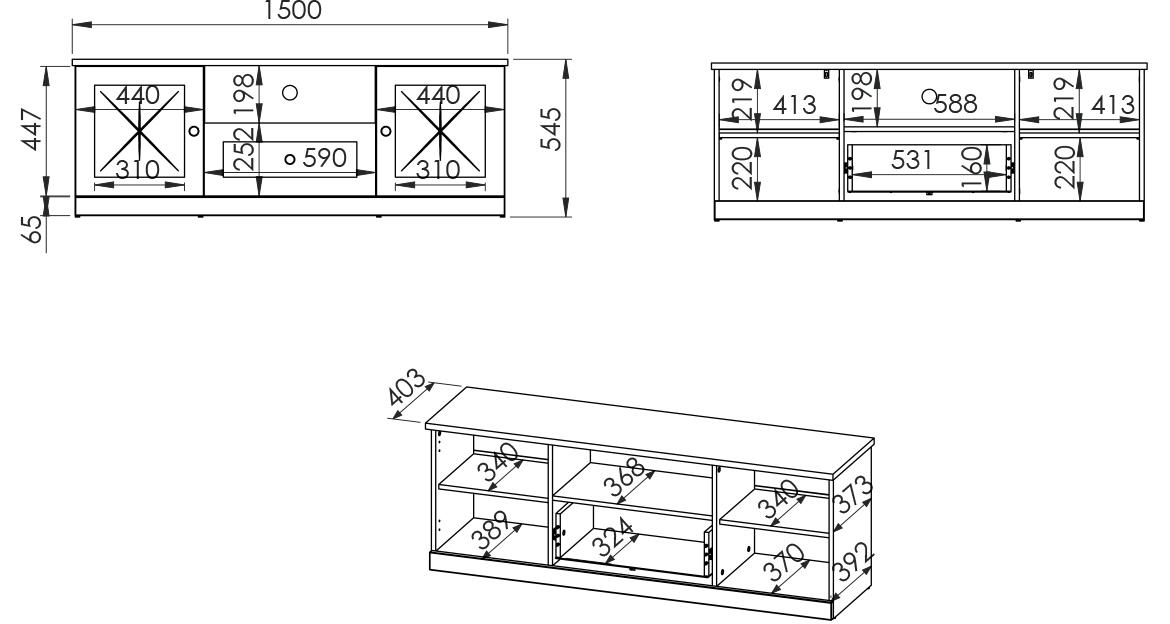 Lille 09 2D1S TV komoda 2 vrata+1 fioka 150x40x55 cm beli/hrast