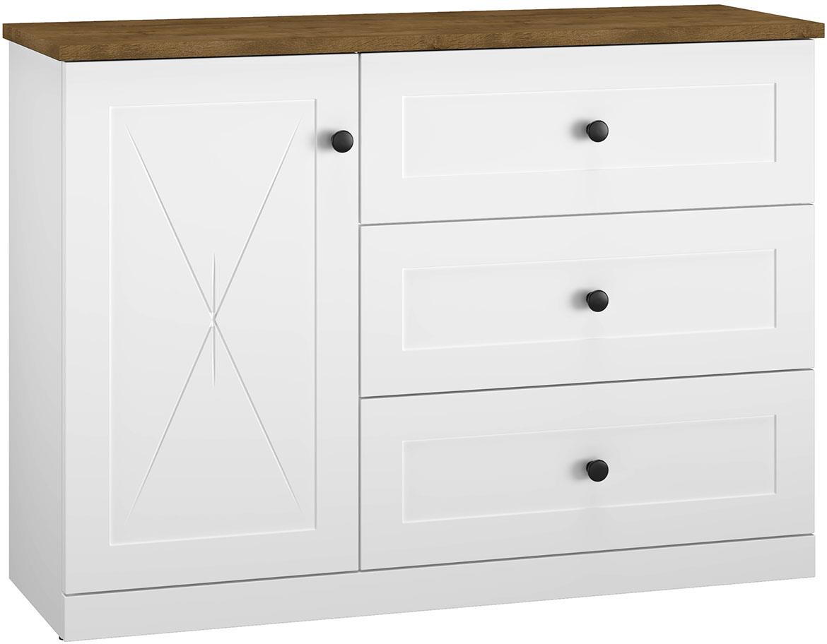 Lille 08 komoda 1 vrata+3 fioke 120x40x86 cm bela/hrast