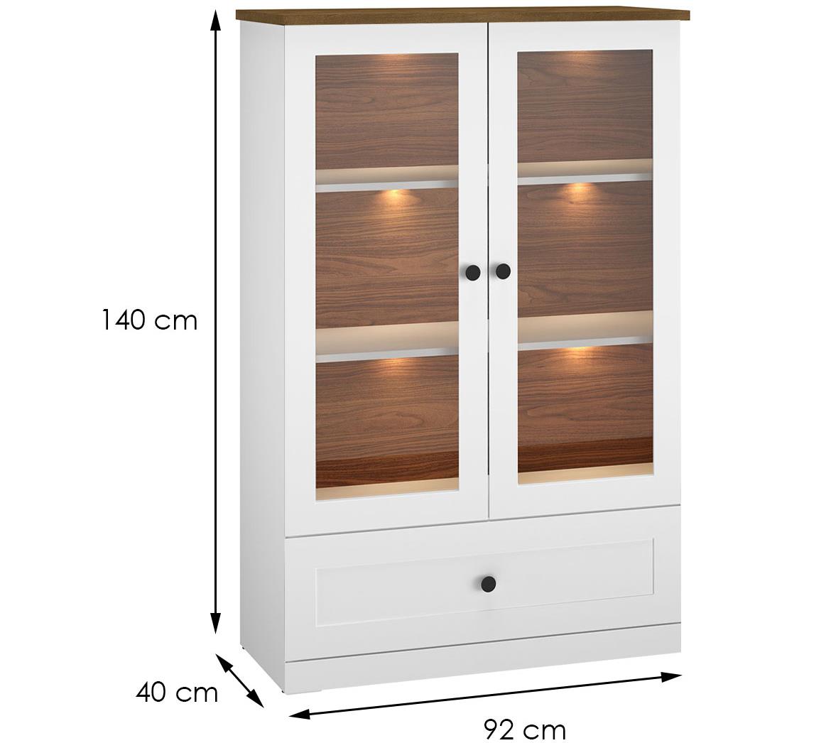 Lille 05 vitrina 2 vrata+1 fioka 92x40x140 cm bela/hrast