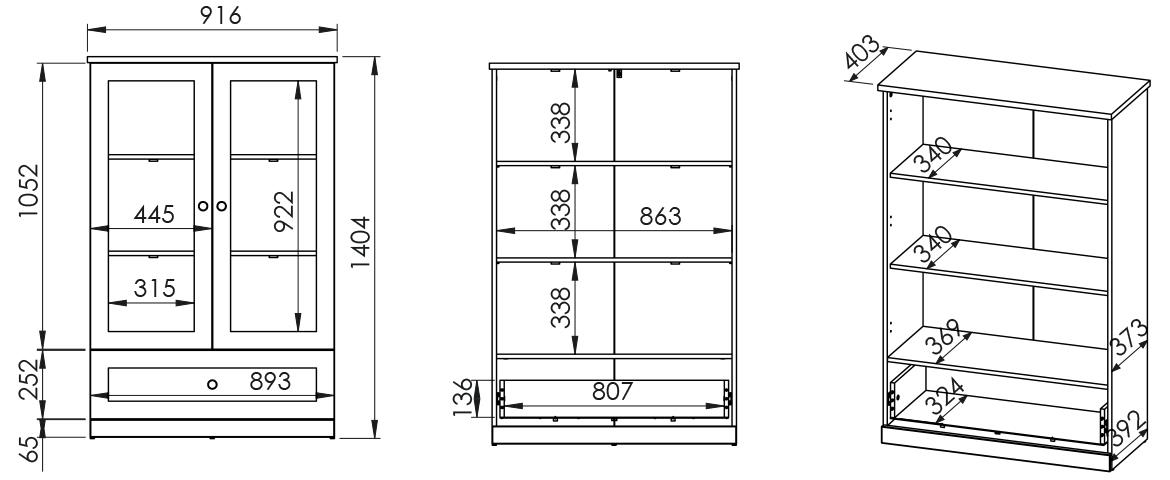 Lille 05 vitrina 2 vrata+1 fioka 92x40x140 cm bela/hrast