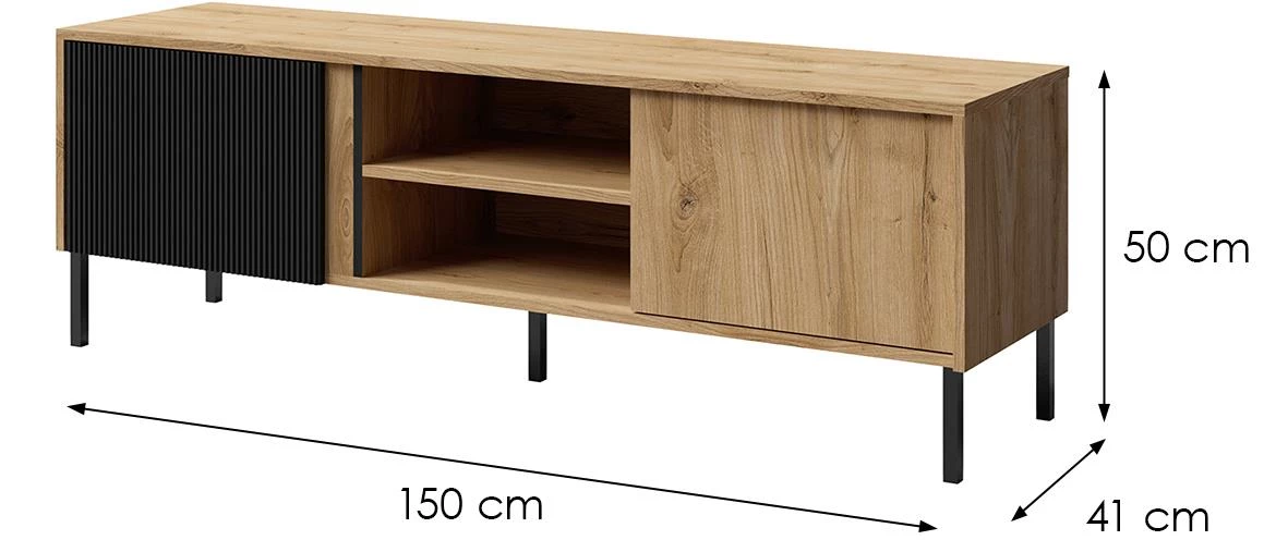 Mia 6 TV komoda 2 vrata 150x41x50 cm hrast/crni