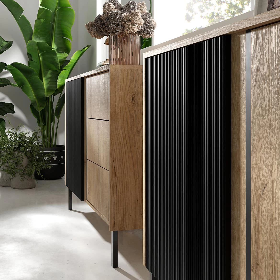 Mia 6 TV komoda 2 vrata 150x41x50 cm hrast/crni